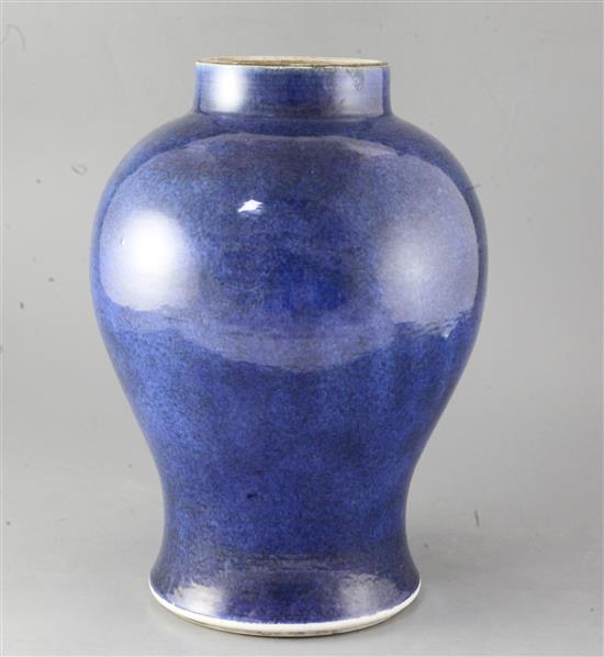 A Chinese powder blue ground baluster vase, Kangxi period, 36cm high, formerly gilded